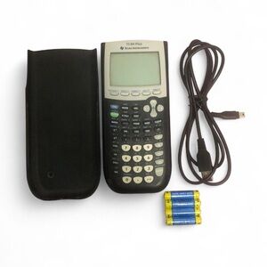 Texas Instruments TI-84 Plus Graphing Calculator + Case Cable Cover WORKS GREAT